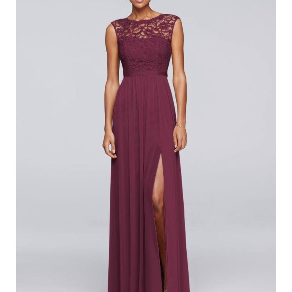 Long Bridesmaid Dress with Lace Bodice Wine (Red)